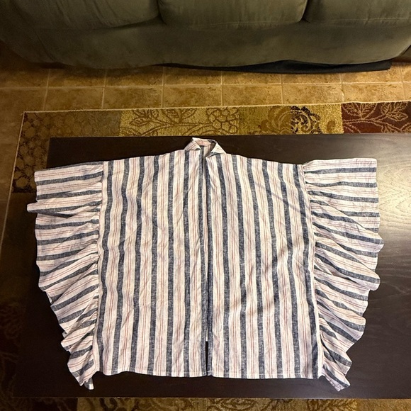 Laurie Felt Linen Blend Open Front Cardigan Flutter Sleeve Women’s Size M/L - Picture 8 of 10